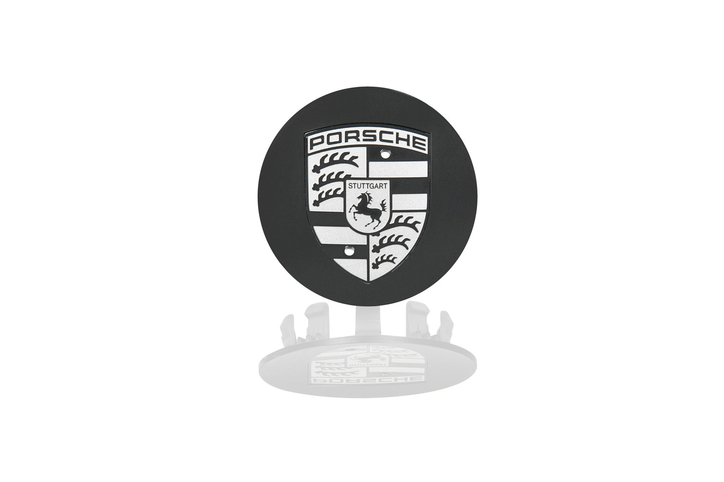 Matt Black hub cap with monochrome Porsche Crest