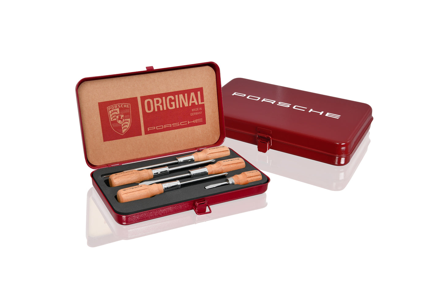 Wooden-handle screwdriver tool set with box, five-piece