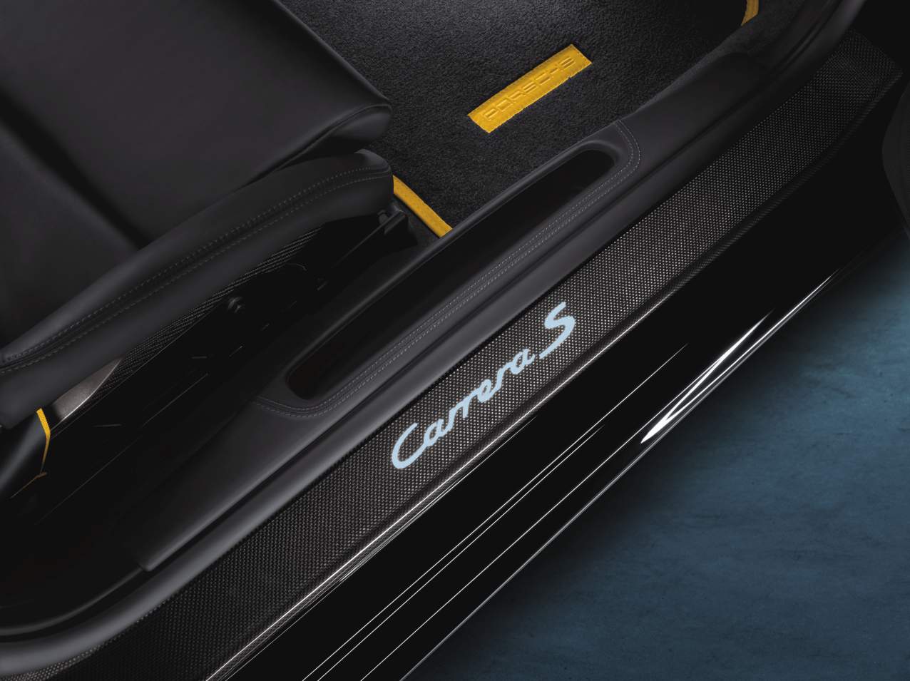 Door entry guards in carbon, illuminated
