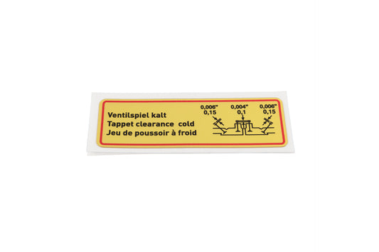 Decal – “Tappet clearance cold”