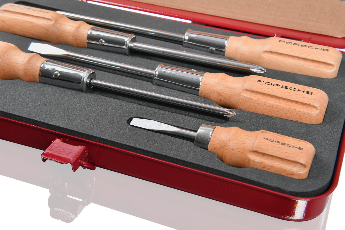 Wooden-handle screwdriver tool set with box, five-piece